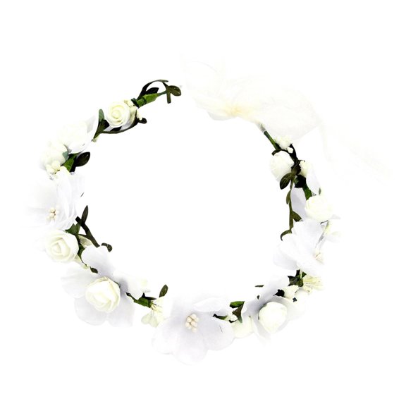 Dualoai Wreath Headband Headpiece with Ribbon for Wedding Type5 B