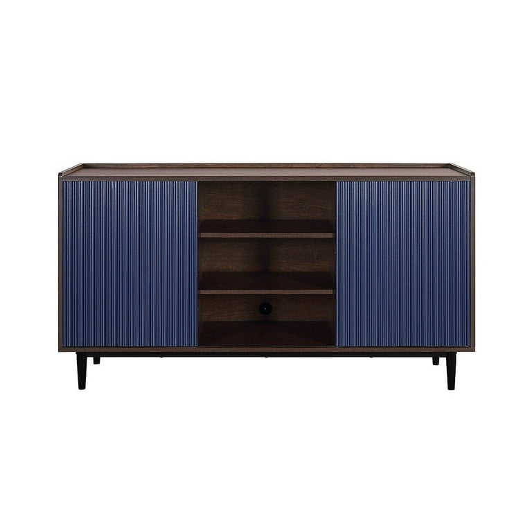 Manhattan Comfort Duane 59.05 Modern Ribbed Sideboard with Adjustable Shelves in Dark Brown and Navy Blue Manhattan Comfort Duane 59.05 Modern Ribbed Sideboard with Adjustable Shelves in Dark Brown and Navy Blue
