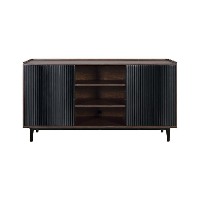 Manhattan Comfort Duane 59.05 Modern Ribbed Sideboard with Adjustable Shelves in Dark Brown and Black Manhattan Comfort Duane 59.05 Modern Ribbed Sideboard with Adjustable Shelves in Dark Brown and Black