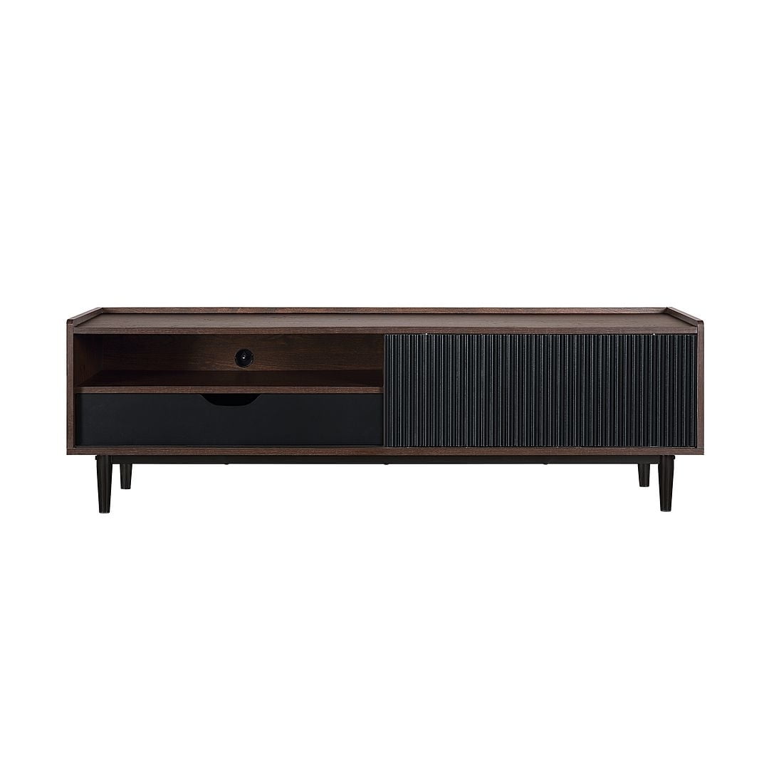 Duane Dark Brown and Black Ribbed TV Stand with Iron Legs