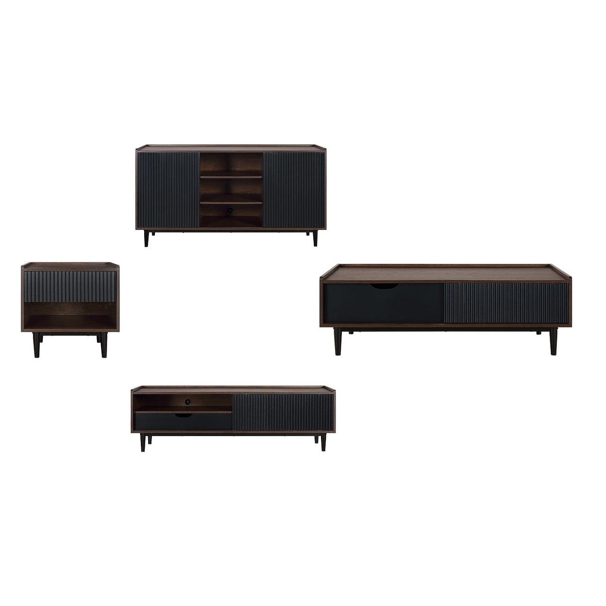 Duane Modern Ribbed 4 Piece Living Room Set Sideboard, TV Stand