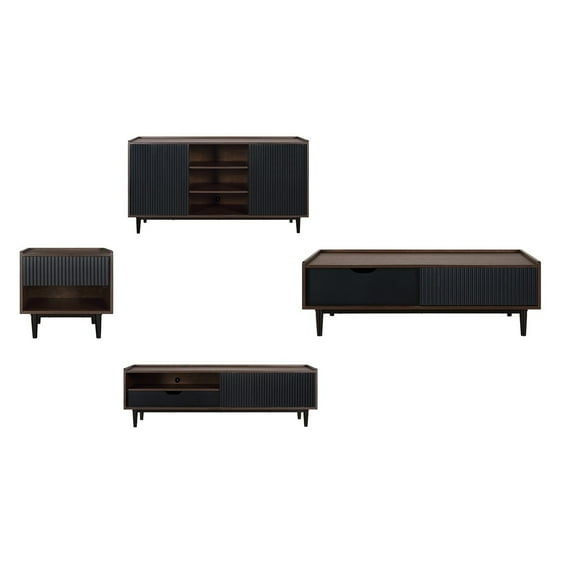 Duane 4 Piece Living Room Set Sideboard TV Stand Coffee Table End Table in Black