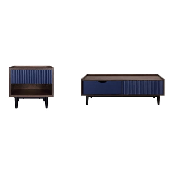 Duane End Table and Coffee Table from Engineered Wood in Dark Brown & Navy Blue