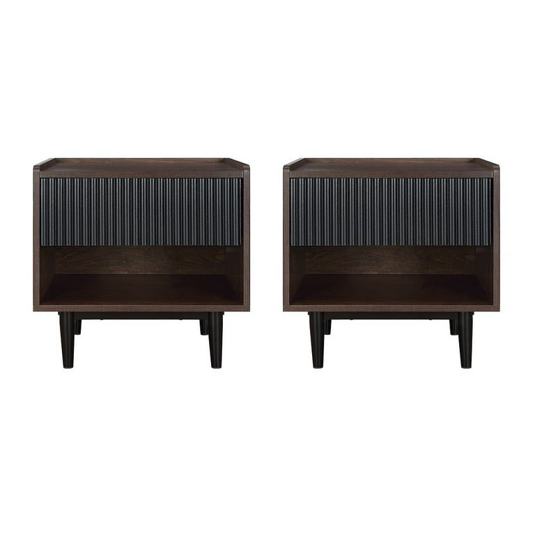 Manhattan Comfort Duane Modern Ribbed Nightstand with Full Extension Drawer in Dark Brown and Black Manhattan Comfort Duane Modern Ribbed Nightstand with Full Extension Drawer in Dark Brown and Black