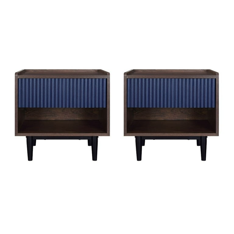 Manhattan Comfort Duane Modern Ribbed Nightstand with Full Extension Drawer in Dark Brown and Black- Set of 2 Manhattan Comfort Duane Modern Ribbed Nightstand with Full Extension Drawer in Dark Brown and Black- Set of 2