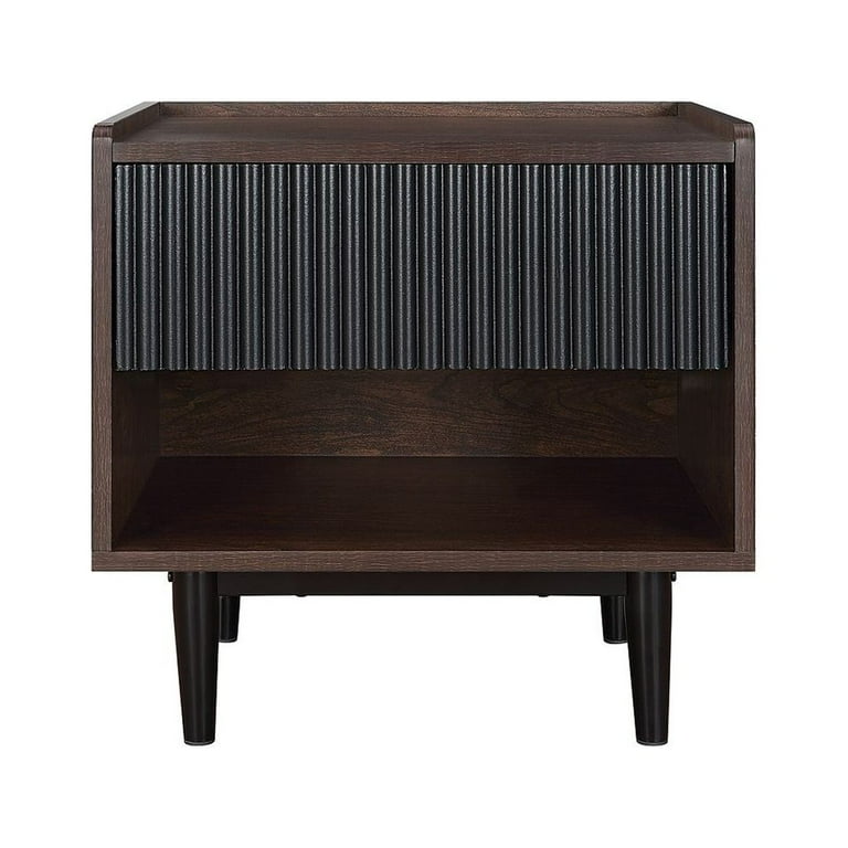 Manhattan Comfort Duane Modern Ribbed Nightstand with Full Extension Drawer in Dark Brown and Black Manhattan Comfort Duane Modern Ribbed Nightstand with Full Extension Drawer in Dark Brown and Black