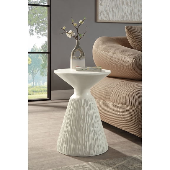 Duane Natural White Finish Fiber Concrete Accent Table