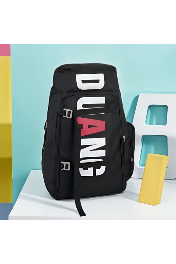 [Duang Print Travel Backpack] Large Capacity DUANG Print Travel Backpack - Stylish Black, Durable Oxford Fabric, Adjustable Straps for School, Skateboarding, Skiing, Travel