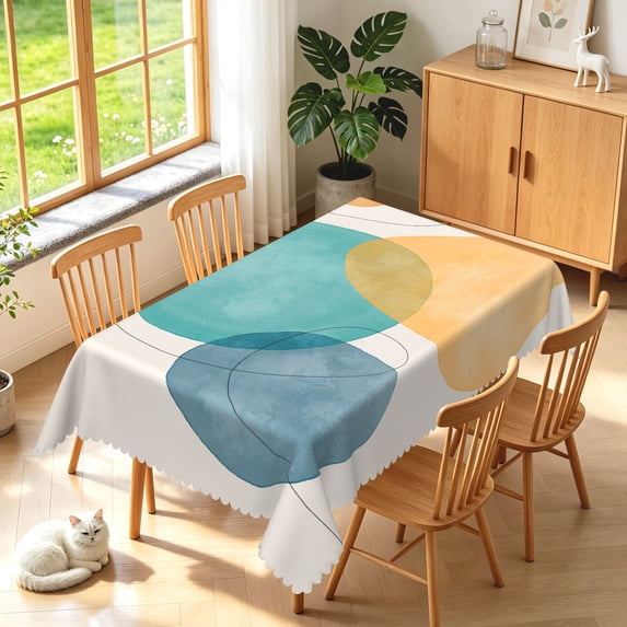 Duangreer Abstract Geometric Prints Rectangle Tablecloth, Washable Table Cover for Restaurant Picnic Indoor Outdoor, 60 x 70 Inch