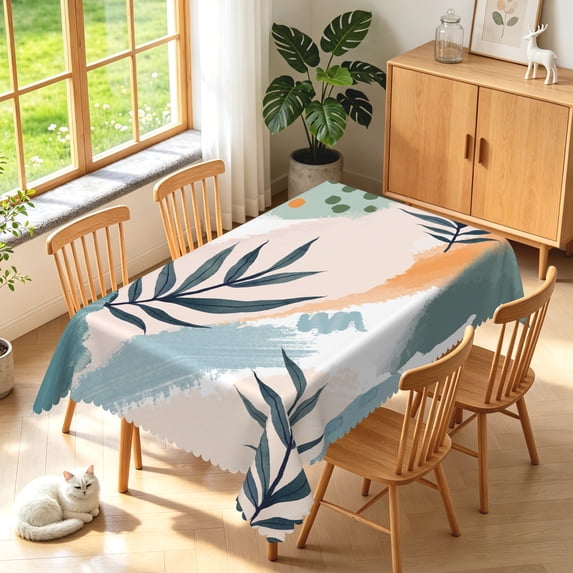 Duangreer Boho Leaf Rectangle Tablecloth, Modern Abstract Geometric Print Waterproof Wrinkle Resistant Table Cover with for Restaurant Picnic Indoor Outdoor, 52 x 70 Inch