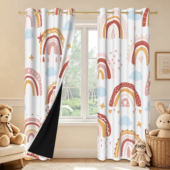 Duangreer Boho Rainbow Blackout Curtains for Kids Bedroom, Light Blocking Room Darkening Window Drapes for Living Room, Grommet Top, 42 x 63 Inches, Set of 2