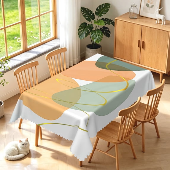 Duangreer Boho Style Rectangle Tablecloth, Abstract Geometric Lines Print, Waterproof Wrinkle Resistant, 52 x 70 Inch, Washable Table Cover for Restaurant Picnic Indoor Outdoor