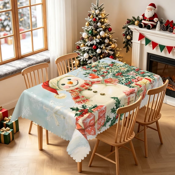 Duangreer Cartoon Snowman Christmas Rectangle Tablecloth, Table Cover with Waterproof Wrinkle Resistant for Party Decorations, 60 x 102 Inch