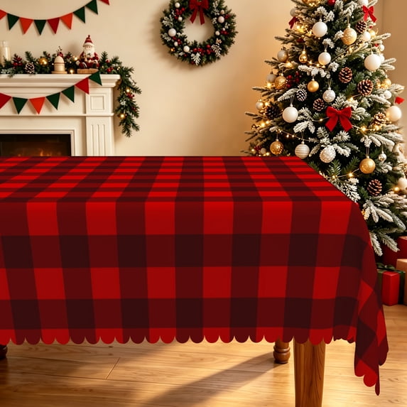 Duangreer Christmas Rectangle Tablecloth, Red Checkered Patterns, Washable Table Cover with Waterproof Wrinkle Resistant for Party Decors, 60 x 102 Inch