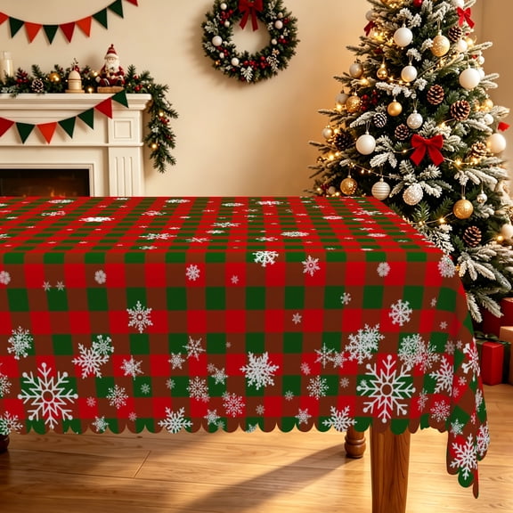 Duangreer Christmas Red Checkered Rectangle Tablecloth, Waterproof Wrinkle Resistant, 60 x 84 Inch, Washable Table Cover for Family Party Decors