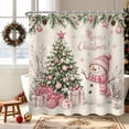 thumbnail image 1 of Duangreer Christmas Waterproof Fabric Shower Curtain, Winter Pink Snowman Gift Bathroom Decor with 12 Hooks, 72"x84", 1 of 5