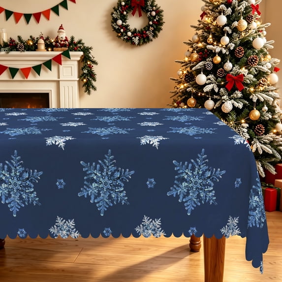 Duangreer Christmas White Snowflake Rectangle Tablecloth, Table Cover with Waterproof Wrinkle Resistant for Party Decorations, 60 x 120 Inch