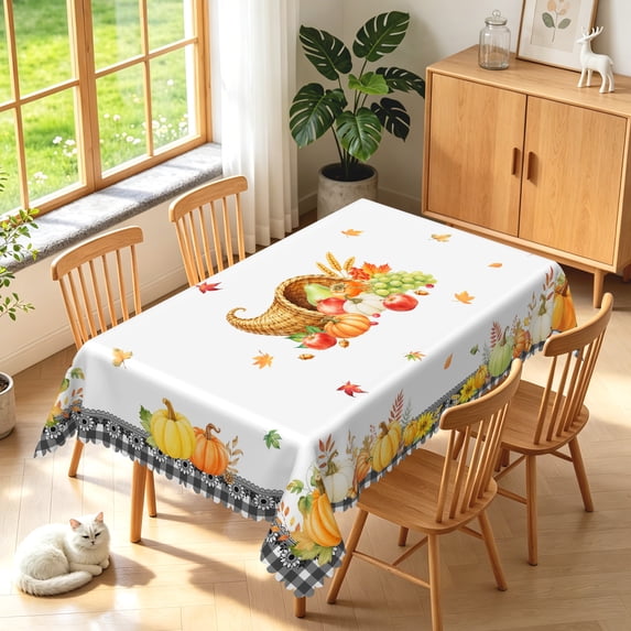 Duangreer Fall Harvest Fruit Print Rectangle Tablecloth, Autumn Table Cover with Waterproof Wrinkle Resistant for Party Decorations, 52 x 70 Inch
