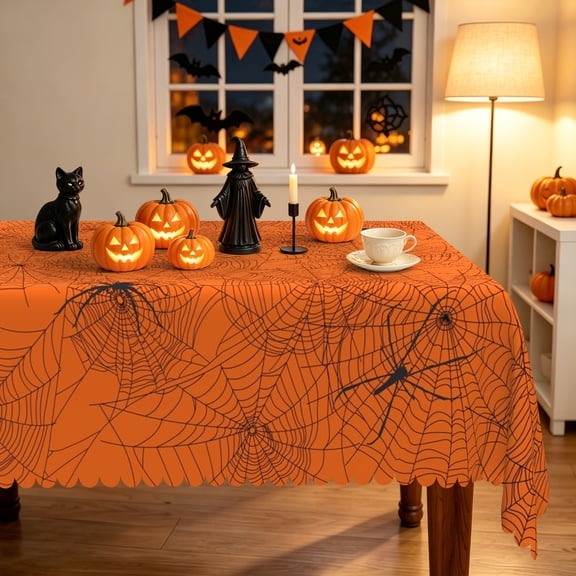 Duangreer Halloween Spiderweb Rectangle Tablecloth, Waterproof Wrinkle Resistant Table Cover for Home Decor Party Decorations, 60 x 84 Inch