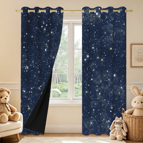 Duangreer Kids Blackout Curtains for Bedroom, Starry Night Print Noise Reducing Room Darkening Window Drapes, Grommet Top, 42 x 63 Inches, Set of 2