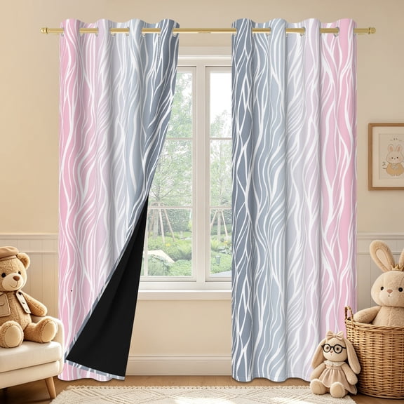 Duangreer Ombre Blackout Curtains for Kids Bedroom, Pink-blue Stripe Print Thermal Insulated Room Darkening Drapes Solid Grommet Top, 42 x 63 Inches, Set of 2