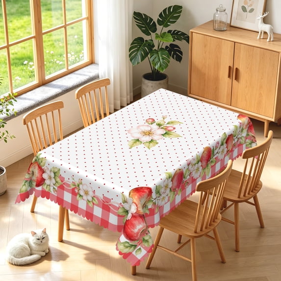 Duangreer Pink Apple Blossom Print Rectangle Tablecloth, Fall Washable Table Cover for Party Family Picnic Decors, 60 x 102 Inch
