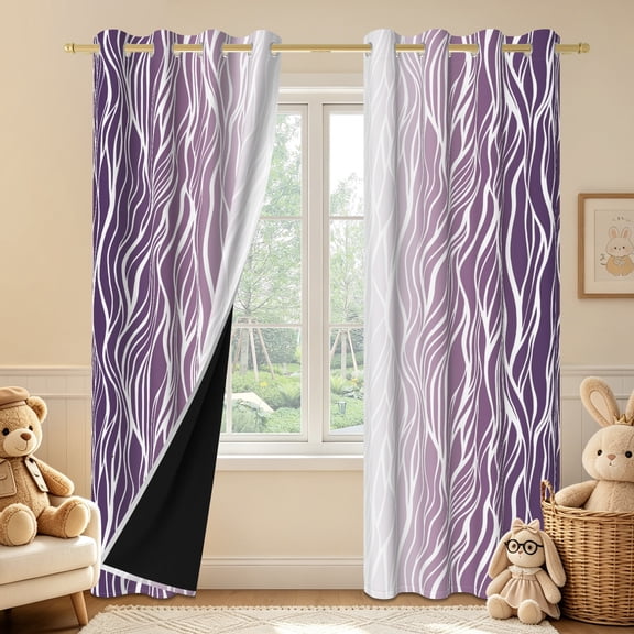 Duangreer Purple Ombre Blackout Curtains for Living Room Bedroom, White Striped Print Room Darkening Window Drapes, Grommet Top, 42 x 84 Inches, Set of 2