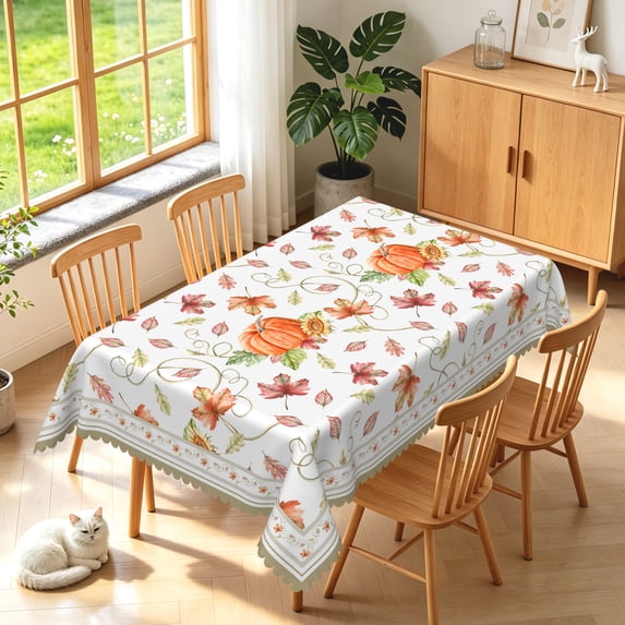 Duangreer Rectangle Tablecloth for Restaurant Picnic Indoor Outdoor, Retro Pumpkin and Maple Leaves Pattern, Waterproof Wrinkle Resistant, 60 x 84 Inch