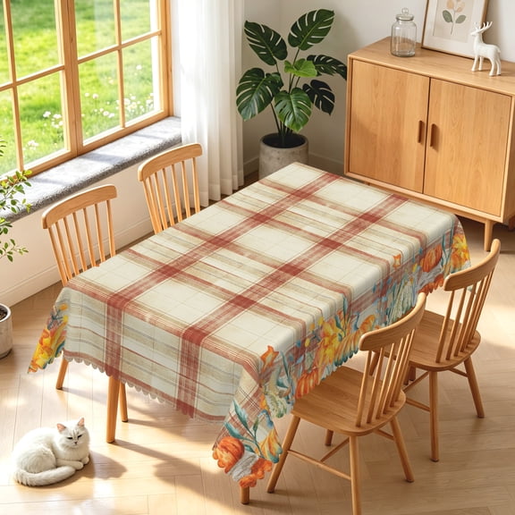 Duangreer Rectangle Tablecloth, Retro Pumpkin Star Pattern, Washable Table Cover with Waterproof Wrinkle Resistant for Restaurant Picnic Indoor Outdoor, 60 x 84 Inch