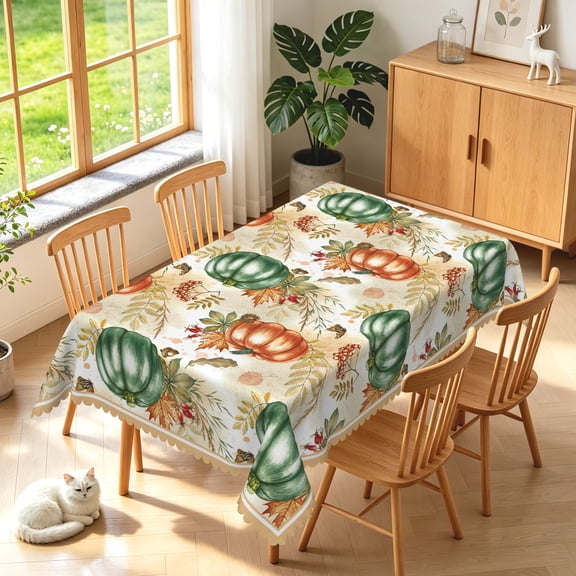 Duangreer Rectangle Tablecloth, Vintage Pumpkin Print, Washable Table Cover with Waterproof Wrinkle Resistant for Restaurant Picnic Indoor Outdoor, 60 x 84 Inch