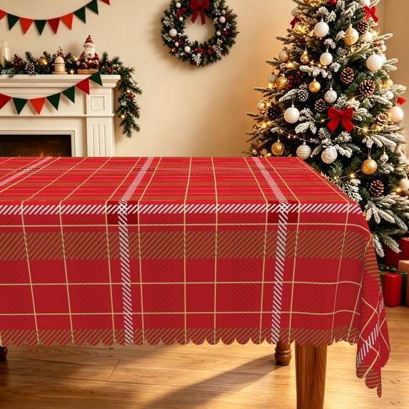 Duangreer Red Plaid Chritmas Rectangle Tablecloth, Washable Table Cover with Waterproof Wrinkle Resistant for Xmas Party Decoration, 60 x 102 Inch
