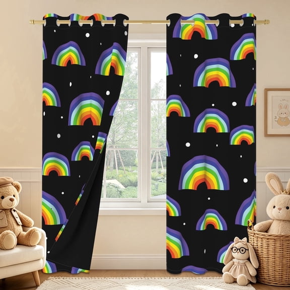 Duangreer Simple Cartoon Rainbow Blackout Curtains for Kids Bedroom, Light Blocking Window Drapes for Living Room, Grommet Top, 42 x 63 Inches, Set of 2