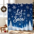 thumbnail image 1 of Duangreer White Christmas Snowflake Shower Curtain, Winter Xmas Navy Blue Pine Tree Bathroom Decor with Hooks, Waterproof, 47x64 inch, 1 of 5