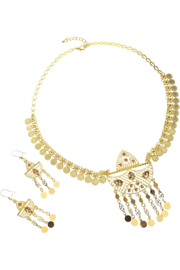 Dubai Bridal Jewelry Set for Women Alloy Necklace and Earrings with Graceful Tassel Pendant Elegant Middle Eastern Design for Weddings Parties and Formal Events[g865]