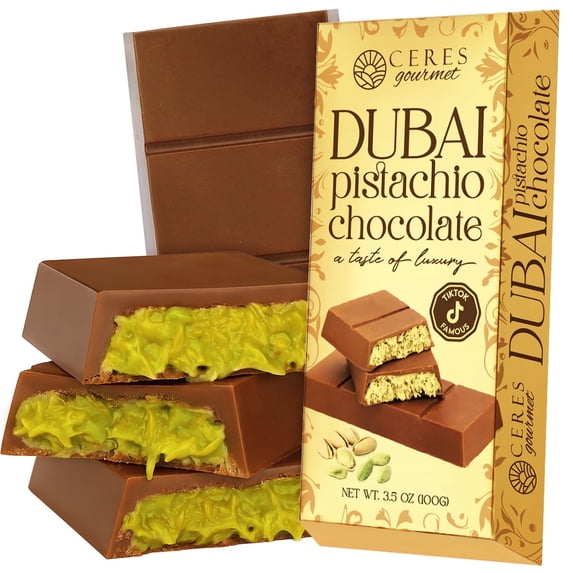 Ceres Gourmet Dubai Chocolate Bar Pistachio with White Chocolate Kunafa 3.5 Oz