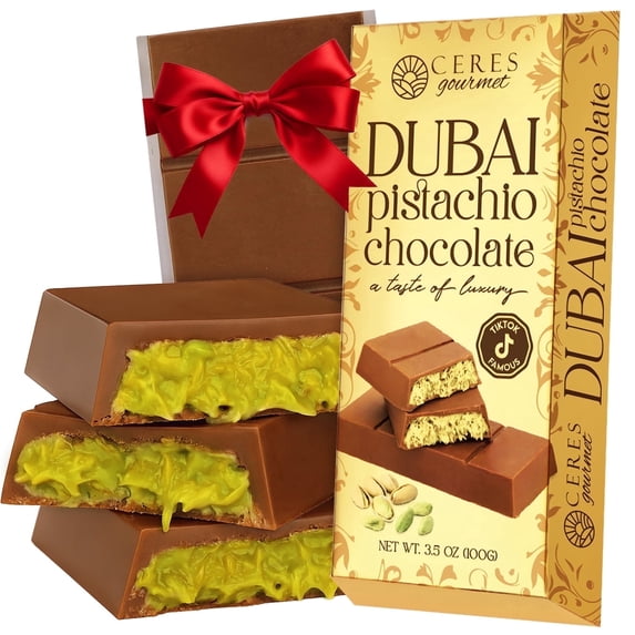 Dubai Chocolate Bar Pistachio 3.5 Oz with White Chocolate Knafeh, Perfectly Portioned Packaging Dubai Chocolate, Premium Kunafa Chocolate Bars
