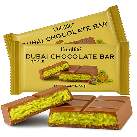 UniqBite 2 Pack Dubai Chocolate Bar Pistachio I Viral Knafeh Chocolate Bar with Pistachio Cream and Kataifi, 6.34 oz (180gr)