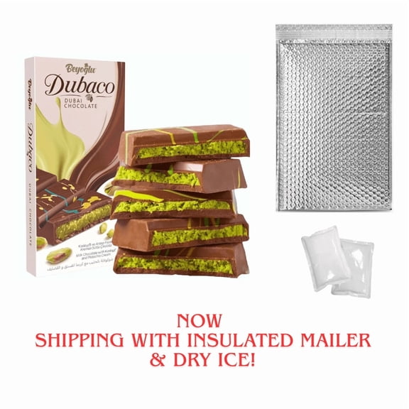 Dubai Chocolate Bar Pistachio -Ship with Thermal Shipping Mailer and Dry Ice - Viral Knafeh Chocolate Bar with Pistachio Cream and Kataifi | 7 oz (200gr)