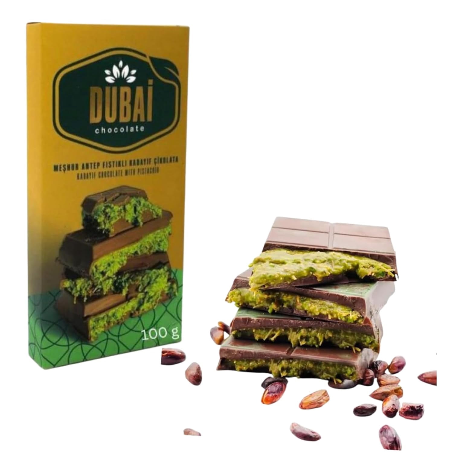 Khenefe Dubai Chocolate Bar with Kadayif and Pistachio Cream Dubai Kunefe ...