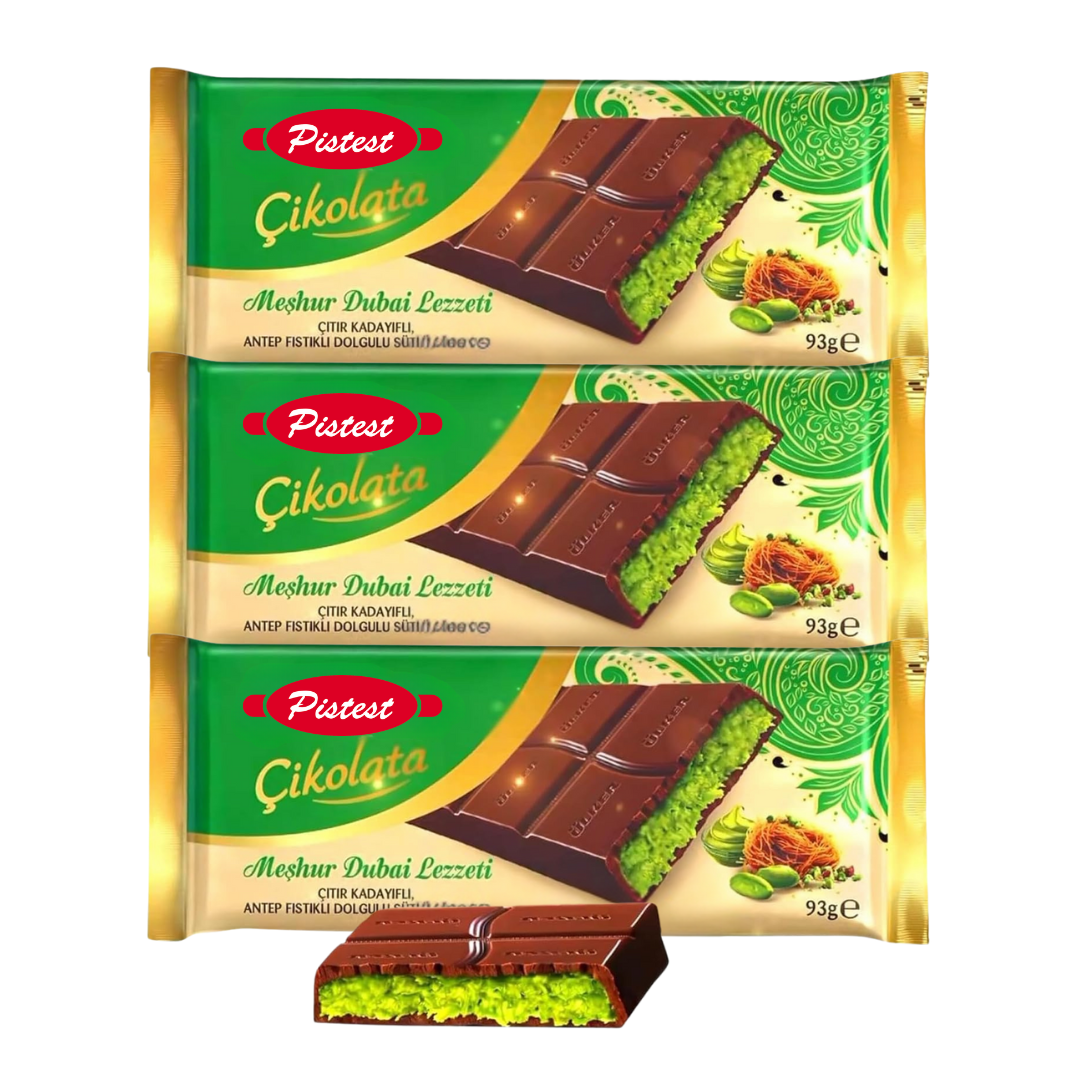 Dubai Chocolate Bars - (Pack of 3) Milk Chocolate With Pistachio - 93g / 3.2 oz