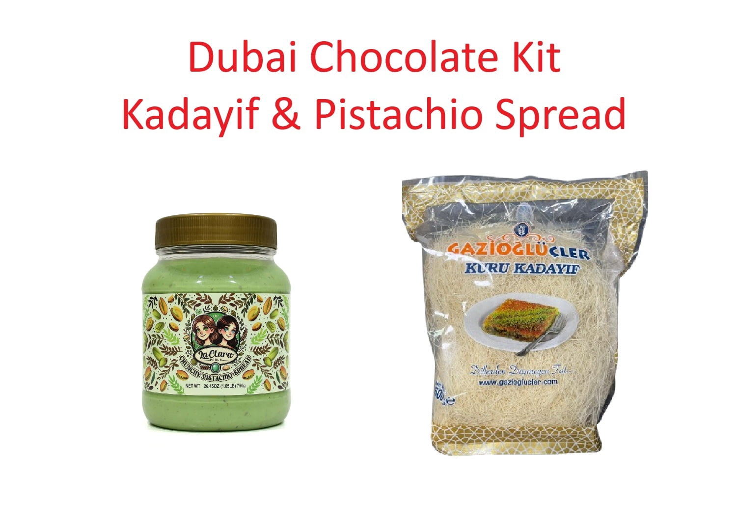 Dubai Chocolate Combo Kit - Crunchy Pistachio Spread 750G - Kadayif/Kataifi 500G