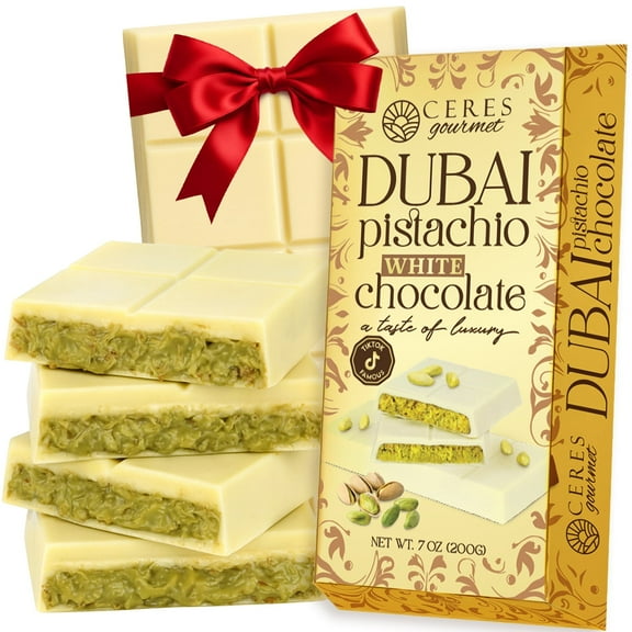 Ceres Gourmet Luxury White Chocolate Kunafa Bar with Pistachio, 7oz