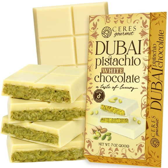 Ceres Gourmet Luxury White Chocolate Kunafa Bar with Pistachio, 7oz