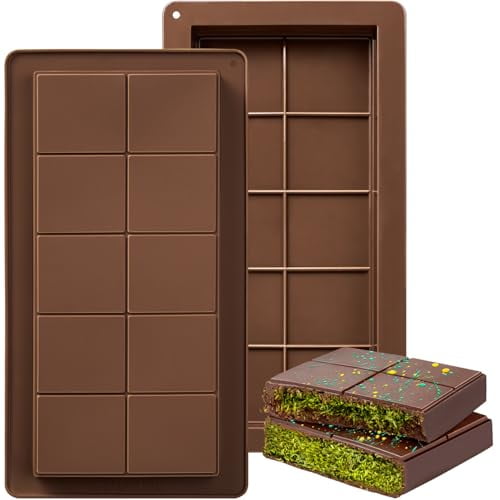 Dubai Chocolate Mold 2 Pack,0.79 Inch Deep Large and Thick Silicone Chocolate Bar Molds for Stuffed Bar,Big Chocolate Candy Bar Mold for Filling Knafeh Pistachio Kit