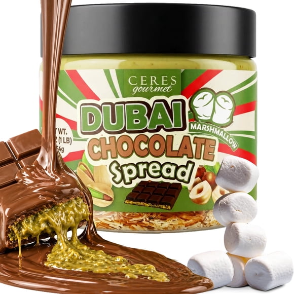 Ceres Gourmet Dubai Style Chocolate Spread, Pistachio Cream, Marshmallows, Kataifi, Layered, 1-Count, 16 Ounce