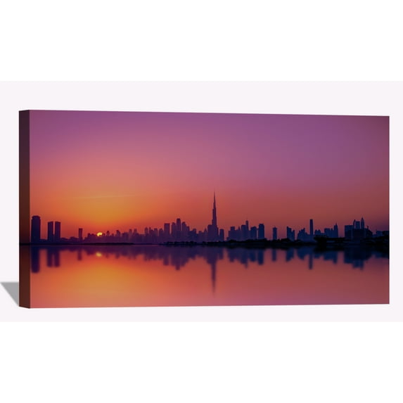 Dubai City Silhouette Wall Art City Skyline Picture Canvas Art Downtown Night Framed Painting Wall Decor For Home Office Bedroom Livingroom Ready to Hang