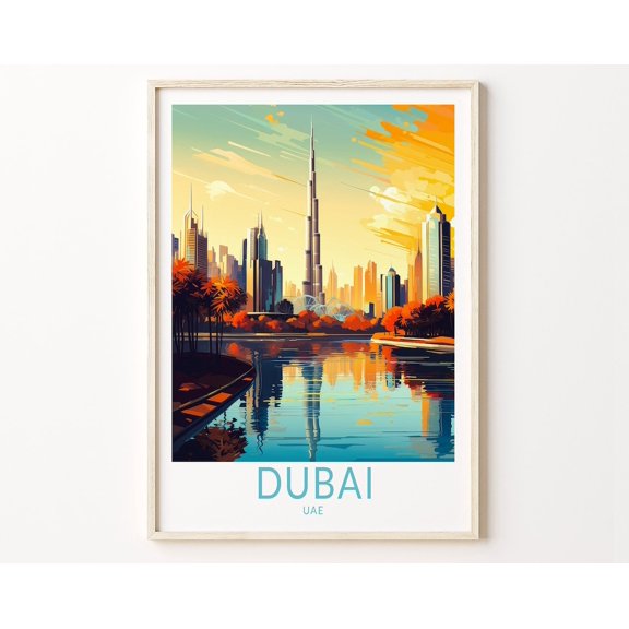 Dubai City Travel Print, Dubai Uae Travel Poster Print, Burj Khalifa Dubai Wall Art, Dubai Travel Wall Decor Wall Art, Modern Wall Decor, 8x12 UNFRAMED