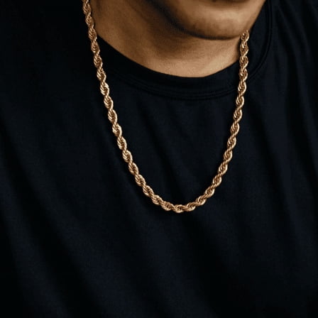 Dubai Collections Gold Chain Necklace Rope Lobster Clasp Chunky Diamond Real Plated for Men Women USA Made 24k 7mm - 24"