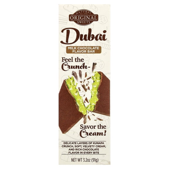Dubai Milk Chocolate Bar Savor The Pistachio Cream Feel The Crunch | Luxury Rich Chocolate, Delicate Layers of Kunafa, Crunch, Soft, Velvety Cream, Individually Wrapped F