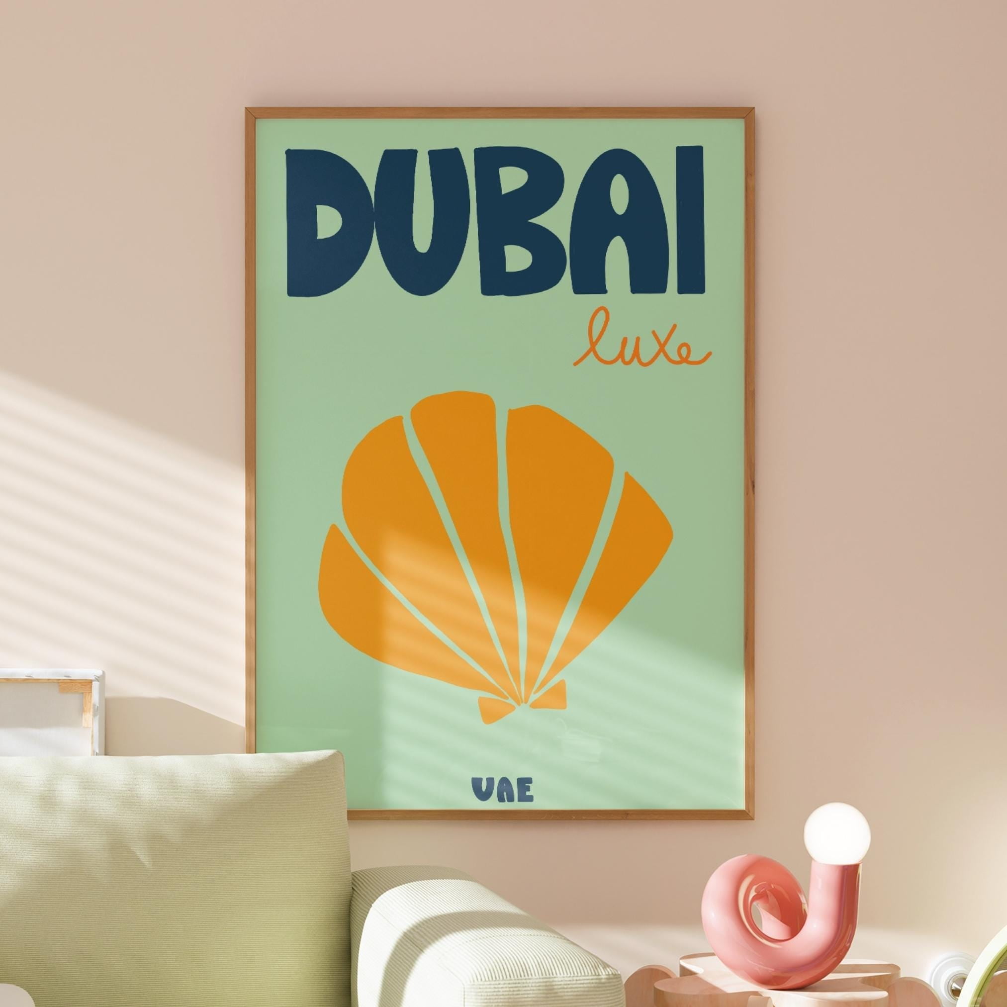 Dubai Poster, Preppy Travel Wall Art, Tropical Print, Summer Beach